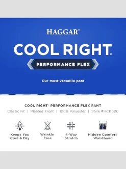 Casual Pants & Chinos|Casual Pants & Chinos-Haggar Cool Right® Performance Flex Classic Fit Pleat Front Pant Black Solid