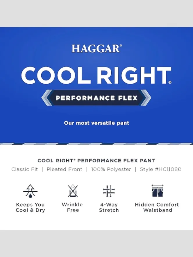 Casual Pants & Chinos|Casual Pants & Chinos-Haggar Cool Right® Performance Flex Classic Fit Pleat Front Pant Black Solid