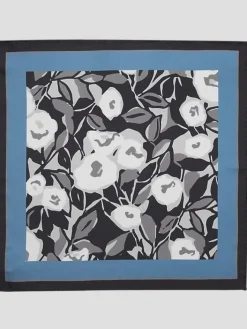 Pocket Squares-Joseph Abboud Cubism Floral Silk Pocket Square Blue