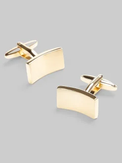 Tie Bars & Cufflinks-Pronto Uomo Curved Rectangle Cufflinks Gold