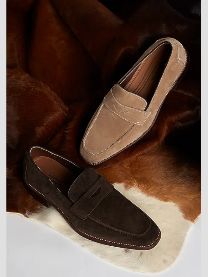 Loafers & Slip-ons|Dress & Formal Shoes-Vintage Foundry Davis Suede Moc Toe Penny Loafers Tan Suede
