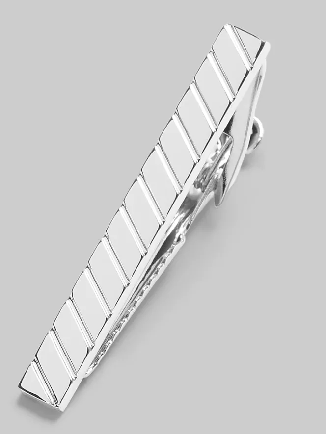 Jewelry|Tie Bars & Cufflinks-Pronto Uomo Diagonal Bar Stripe Tie Bar Silver