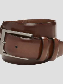 Belts-Joseph Abboud Double Loop Marbleized Leather Belt Brown