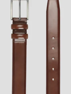 Belts-Joseph Abboud Double Loop Marbleized Leather Belt Brown