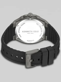 Watches-Kenneth Cole Dress Sport Silicone Strap Watch Black