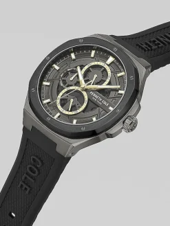 Watches-Kenneth Cole Dress Sport Silicone Strap Watch Black