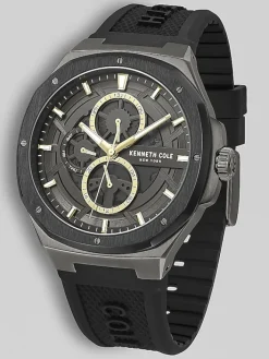 Watches-Kenneth Cole Dress Sport Silicone Strap Watch Black