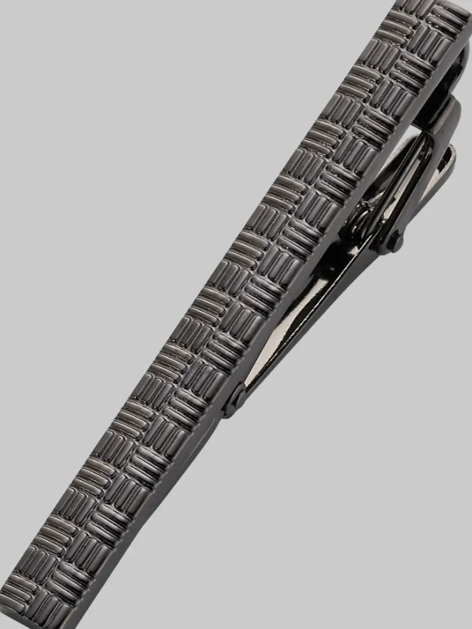 Jewelry|Tie Bars & Cufflinks-Pronto Uomo Engraved Woven Tie Bar Gunmetal