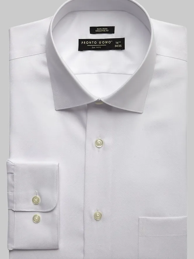 Big & Tall Dress Shirts|Solid Dress Shirts-Pronto Uomo Executive Fit Dress Shirt White