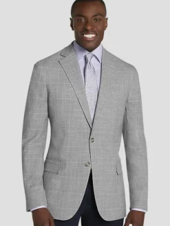 Sport Coats|Sport Coats-Pronto Uomo Executive Fit Plaid Sport Jacket Lt Gray Plaid