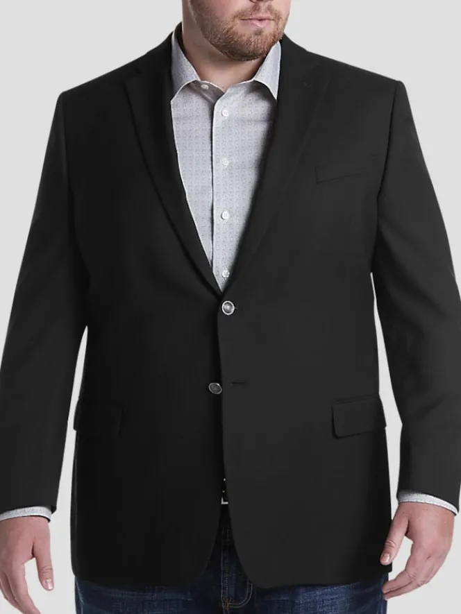 Big & Tall Sport Coats|Blazers-Joseph Abboud Executive Fit Wool Blazer Black Solid