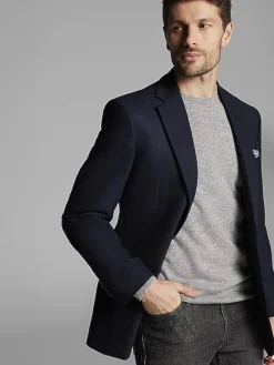 Big & Tall Sport Coats|Blazers-Joseph Abboud Executive Fit Wool Blend Blazer Black Solid