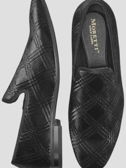Loafers & Slip-ons|Dress & Formal Shoes-Moretti Ezra Plaid Smoking Shoe Black