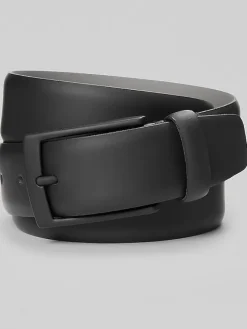 Belts-Joseph Abboud Feather Edge Matte Buckle Leather Belt Black