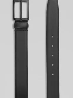 Belts-Joseph Abboud Feather Edge Matte Buckle Leather Belt Black