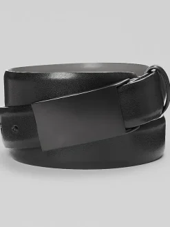 Belts-Egara Feather Edge Plaque Buckle Faux Leather Belt Black