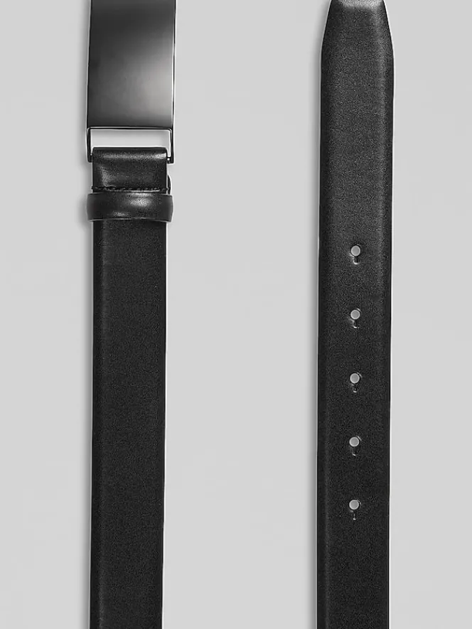 Belts-Egara Feather Edge Plaque Buckle Faux Leather Belt Black