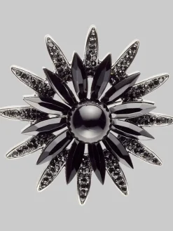 Formal Accessories|Jewelry-Pronto Uomo Floral Crystal Bead Lapel Pin Gunmetal