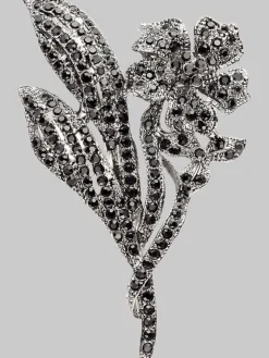 Formal Accessories|Jewelry-Pronto Uomo Floral Crystal Lapel Pin Gunmetal