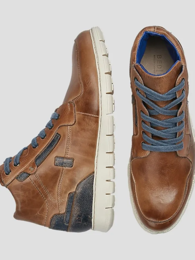 Oxfords|Sneakers-Bedstu Galahad Leather Moc Toe High-Top Sneakers Tan