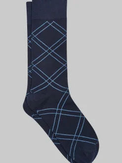 Socks-Egara Grid Diamond Pattern Cotton Socks, 1-pair Black