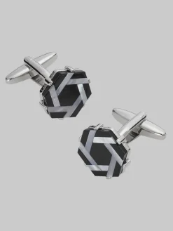 Tie Bars & Cufflinks-Pronto Uomo Hexagon Cufflinks Black