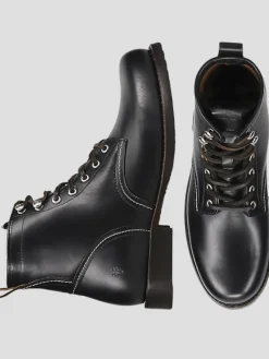 Boots-Frye Hudson Leather Plain Toe Work Boots Black