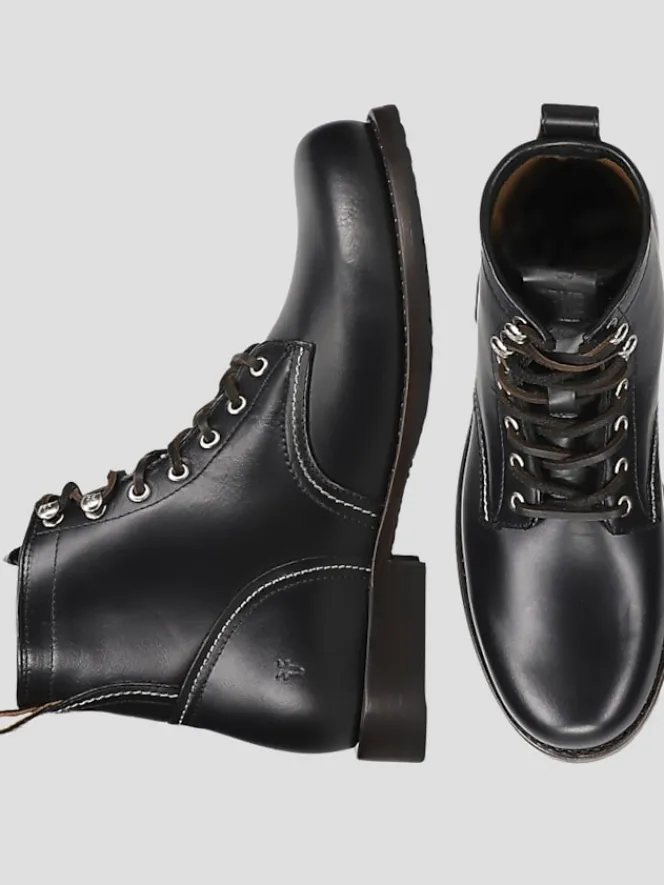 Boots-Frye Hudson Leather Plain Toe Work Boots Black