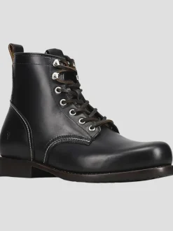 Boots-Frye Hudson Leather Plain Toe Work Boots Black