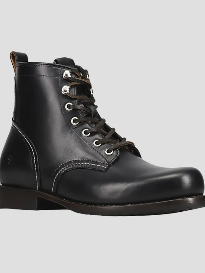 Boots-Frye Hudson Leather Plain Toe Work Boots Black