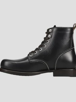 Boots-Frye Hudson Leather Plain Toe Work Boots Black