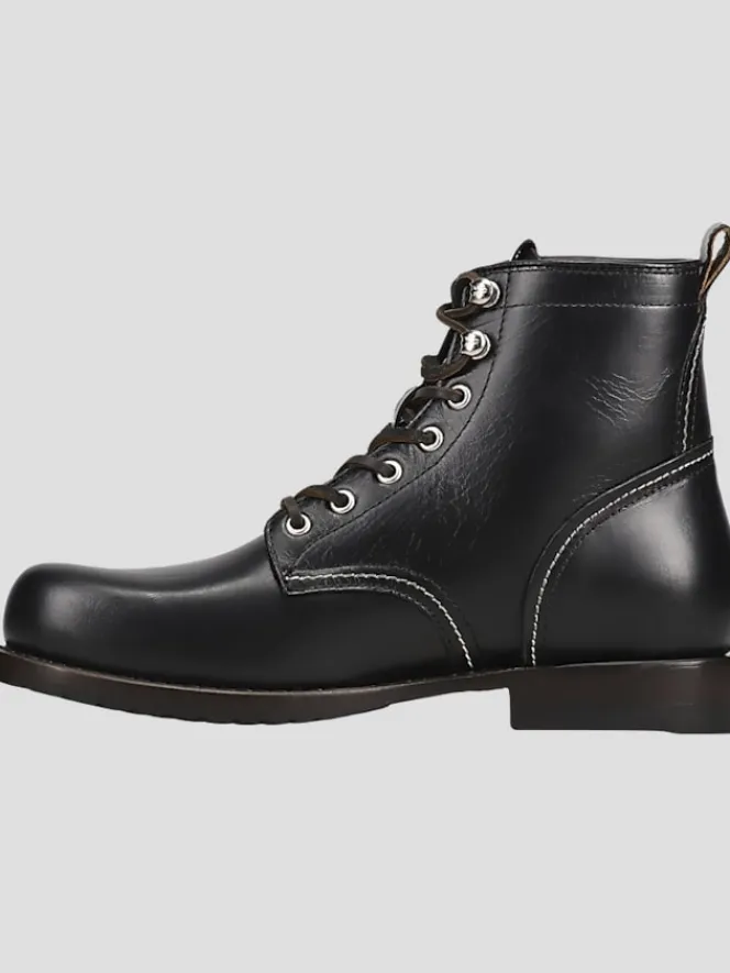 Boots-Frye Hudson Leather Plain Toe Work Boots Black