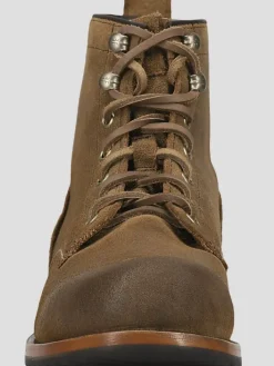 Boots-Frye Hudson Suede Plain Toe Work Boots Taupe