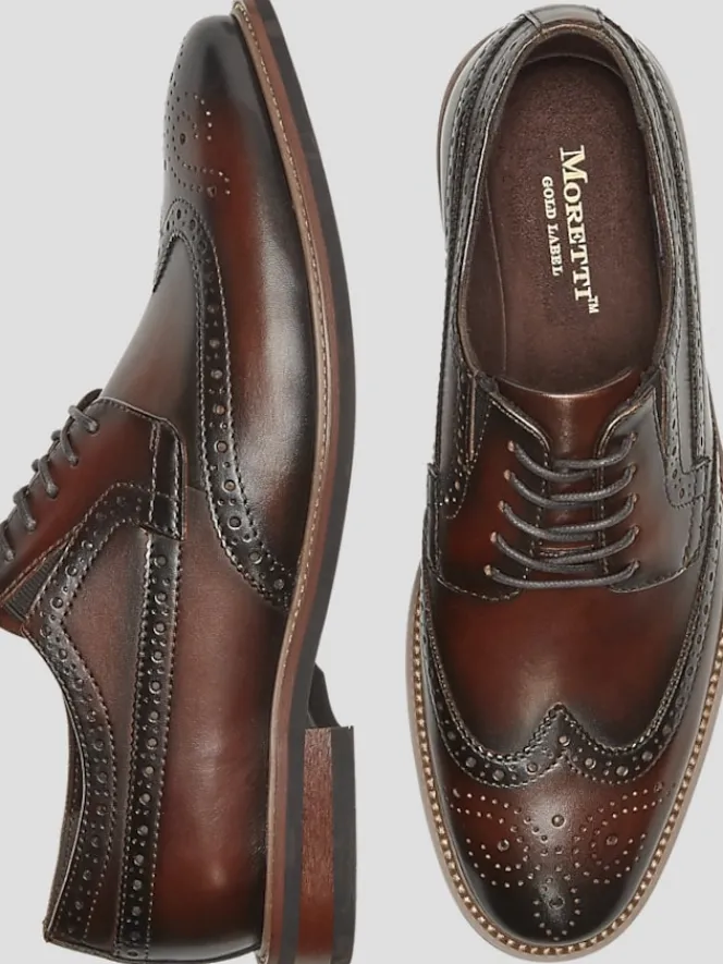 Oxfords|Dress & Formal Shoes-Moretti Kylian Leather Wingtip Oxfords Brown