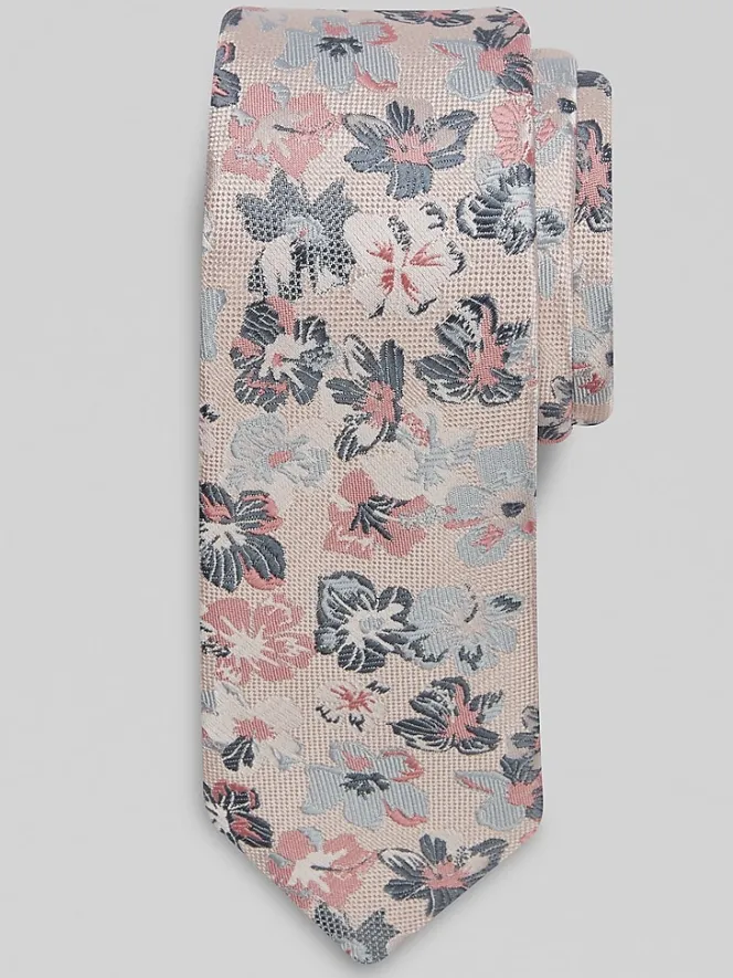 Ties-Egara Large Floral Pattern Tie Burgundy