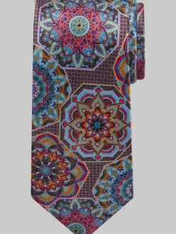 Ties-Joseph Abboud Large Medallion Silk Tie Fushia