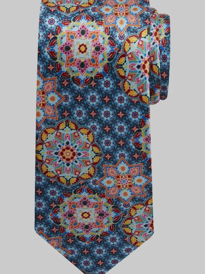 Ties-Joseph Abboud Large Medallion Silk Tie Teal