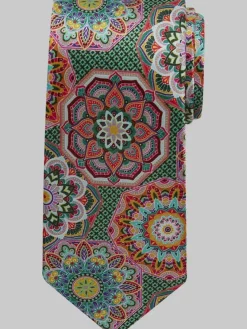 Ties-Joseph Abboud Large Medallion Silk Tie Green