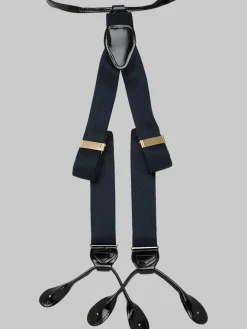Suspenders-Men's Wearhouse Leather Embellished Silk Braces Navy