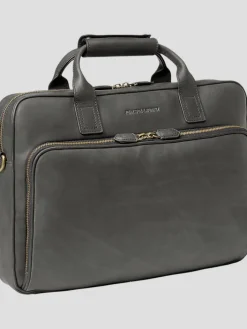 Travel & Luggage-Johnston &Amp; Murphy Leather Work Briefcase Laptop Bag Black
