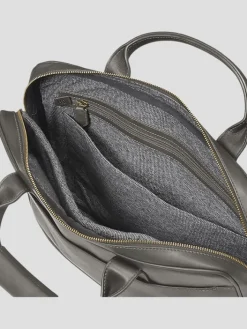 Travel & Luggage-Johnston &Amp; Murphy Leather Work Briefcase Laptop Bag Black