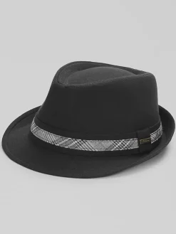 Hats-Biltmore Linen Blend Plaid Band Fedora Black