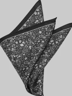 Formal Accessories|Pocket Squares-Pronto Uomo Mini Millefiori Floral Pocket Square Black