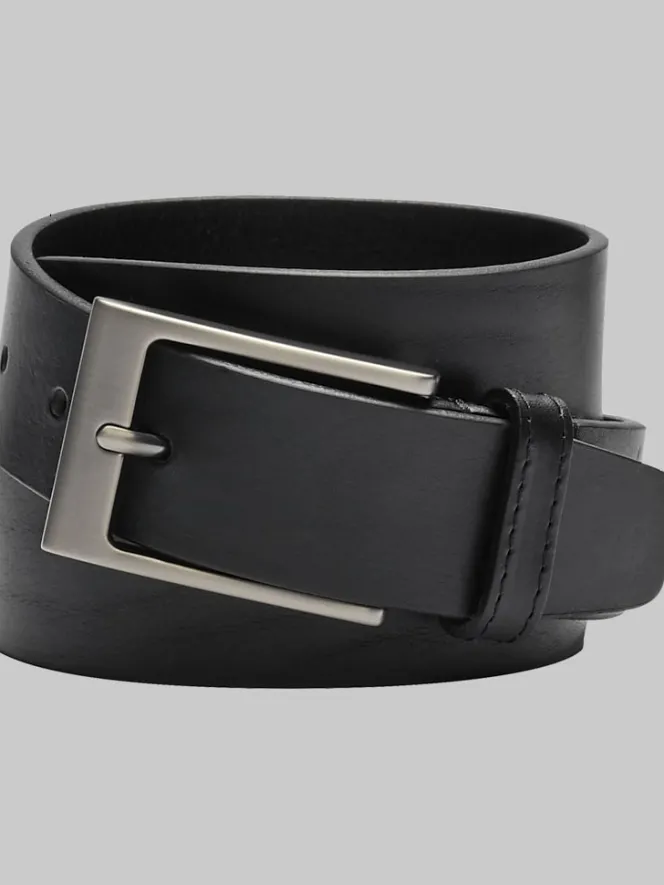 Belts-Joseph Abboud Minimalist Leather Belt Black