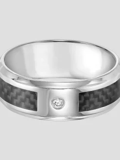 Tie Bars & Cufflinks|Jewelry-Gtx 8mm Diamond Accent Stainless Steel Carbon Band Gray And Black