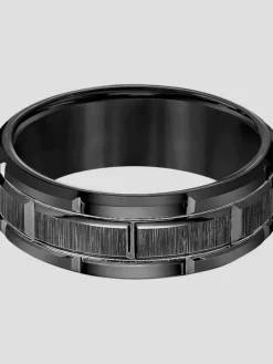 Jewelry|Tie Bars & Cufflinks-Gtx 8mm Flat Edge Brick Pattern Tungsten Carbide Band Black