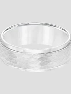 Jewelry|Tie Bars & Cufflinks-Gtx 8mm Hammered Center Tungsten Carbide Band Silver