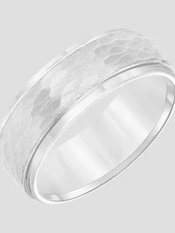 Jewelry|Tie Bars & Cufflinks-Gtx 8mm Hammered Center Tungsten Carbide Band Silver
