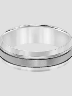 Jewelry|Tie Bars & Cufflinks-Gtx 7mm Round Edge Brushed Finish Center Titanium Band Silver