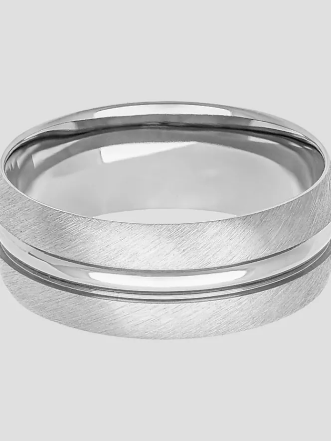 Jewelry|Tie Bars & Cufflinks-Gtx 8mm Satin Polished Titanium Band Silver